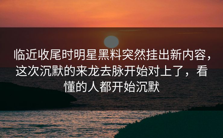 临近收尾时明星黑料突然挂出新内容，这次沉默的来龙去脉开始对上了，看懂的人都开始沉默