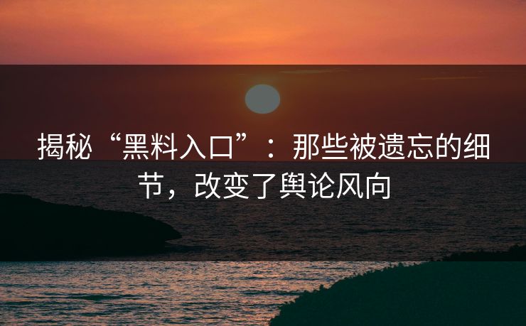 揭秘“黑料入口”：那些被遗忘的细节，改变了舆论风向