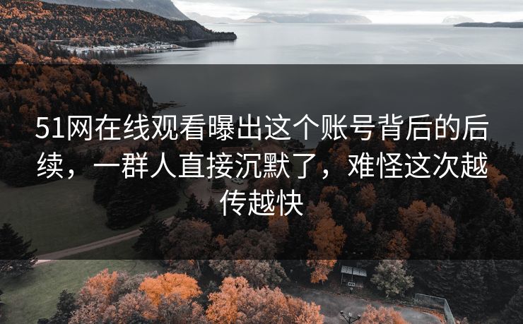51网在线观看曝出这个账号背后的后续，一群人直接沉默了，难怪这次越传越快