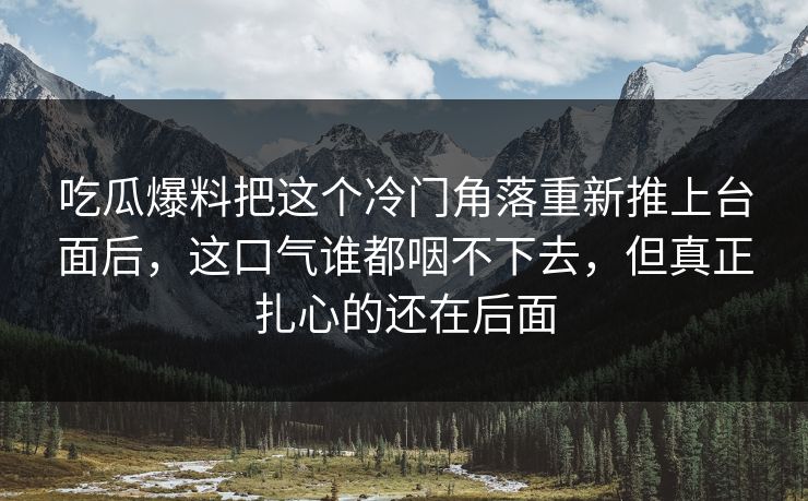 吃瓜爆料把这个冷门角落重新推上台面后，这口气谁都咽不下去，但真正扎心的还在后面